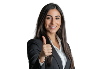 young business woman showing thumbs up, transparent PNG, isolated, cut-out