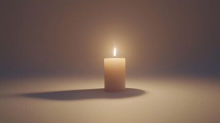 A single white candle with a flickering flame, warm glow on a pure white backdrop.