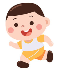 Obraz premium A cheerful young boy dressed in a white and yellow sports outfit