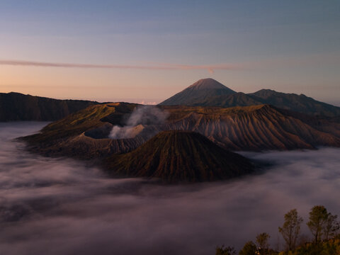 sunrise behind the volcano bromo in indonesia