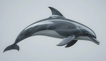 Fototapeta premium Dolphin Swimming Gracefully Side View Against Plain Background for Aquatic Life