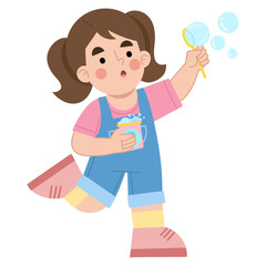 Illustration of Playful Girl Blowing Bubbles
