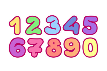 vector cartoon cute colorful numbers. Clip art isolated on transparent background.