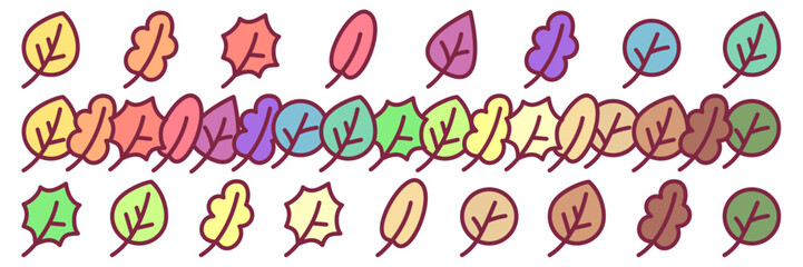 vector cartoon cute colorful leaves. Clip art isolated on transparent background.