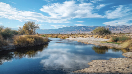 Rivers and mountains are beautiful natural landscapes. Ai generate.