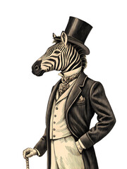 Man with a zebra head, Vintage engraved illustration 