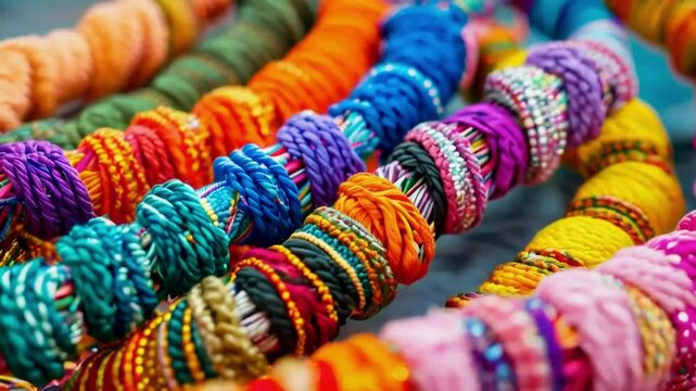 Colorful bracelets market stall display, India