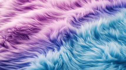 Obraz premium A mesmerizing close-up of soft and vibrant colored fur, showcasing a blend of pastel hues in purple and blue patterns for creative design inspiration.