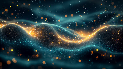 Abstract Teal and Gold Particle Wave Background