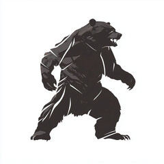 Fototapeta premium Fierce Standing Bear Silhouette With Bold Brush Strokes
