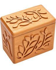 transparent background Png Wooden box with intricate floral carvings, perfect for storage or decor