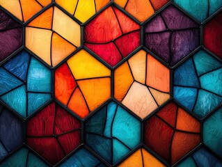 Vibrant stained glass patterns artistic installation decorative art indoor space close-up view colorful design