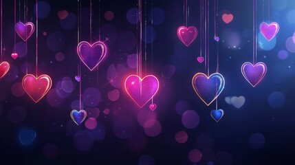 Valentines email banner featuring glowing neon hearts in vibrant pink and purple hues, softly illuminating the top of the newsletter