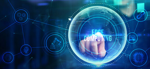 Edge computing modern IT technology on virtual screen. Business, technology, internet and networking concept.