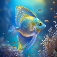 Obraz premium fish in the water, tropical fish in aquarium, fish in aquarium, tropical fish on a blue background