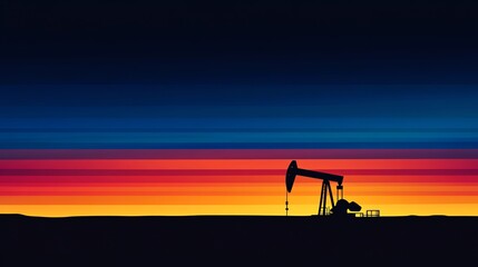 Silhouette of an oil pumpjack against a vibrant twilight sky, symbolizing energy production and the oil industry. Perfect for energy or environmental content
