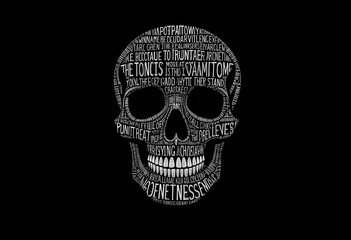 Mysterious Skull Typography Art - Bold and Dark Illustration for Modern Aesthetic