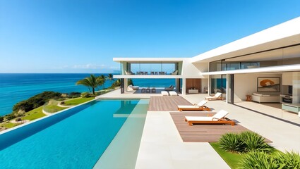 Fototapeta premium Ultra-Modern Glass House with a Scenic Infinity Pool