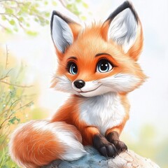 Fototapeta premium Whimsical illustration featuring a charming red fox.
