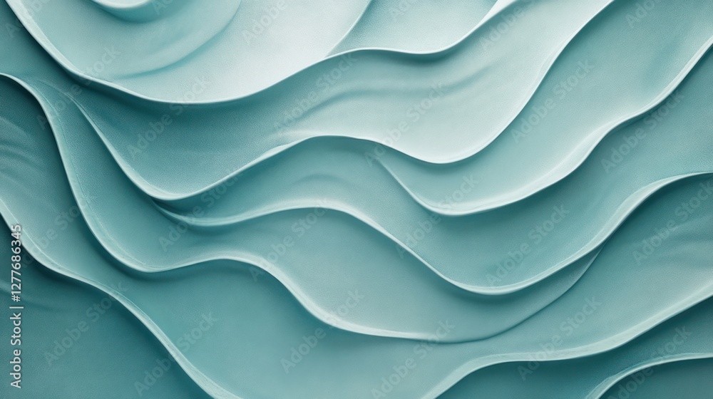 Poster a serene abstract background featuring flowing waves in cool teal tones, perfect for adding a calmin