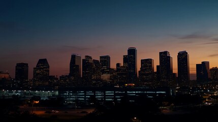 Fototapeta premium Houston Skyline at Dusk: A Stunning Panorama of Texas's Vibrant Metropolis