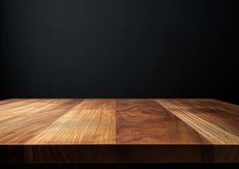 Wooden table top, dark background, product display, empty surface