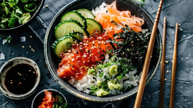 A hand-crafted hand-roll sushi, featuring fresh fillings and crispy seaweed,
