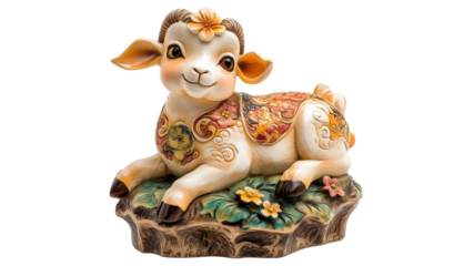 Decorative figurine of a cheerful goat on a base