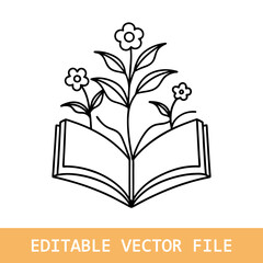 Open book with flower illustration silhouette