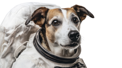 Cosmic Canine: A curious Jack Russell Terrier dons a futuristic spacesuit, gazing intently, embodying the spirit of exploration and the boundless potential of the cosmos.
