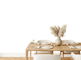 Free PNG wallpaper mockup in Interior, Minimalist Table Setting with transparent background, 3D...