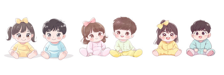 Adorable Cartoon Babies Sitting Together