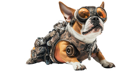 Steampunk Pup: A stylish dog adorned in steampunk goggles and gear, exuding a unique blend of technological flair and canine charm.
