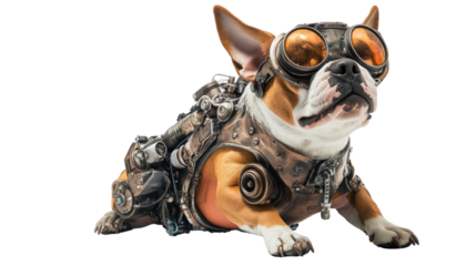 Steampunk Pup: A stylish dog adorned in steampunk goggles and gear, exuding a unique blend of technological flair and canine charm.