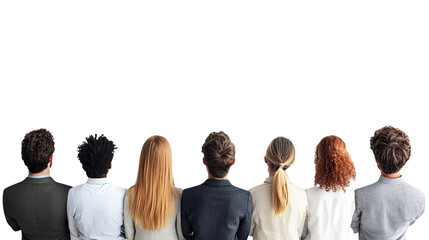 Seeking a shared vision: A diverse group of individuals, viewed from behind, gazes upward, fostering anticipation for a common aspiration, with the future in mind.