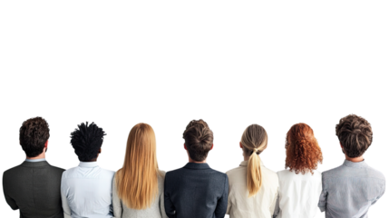 Seeking a shared vision: A diverse group of individuals, viewed from behind, gazes upward, fostering anticipation for a common aspiration, with the future in mind.