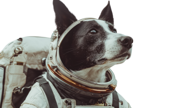 Cosmic Canine: An astronaut dog in a spacesuit ready for interstellar adventures, epitomizing curiosity and the spirit of exploration.