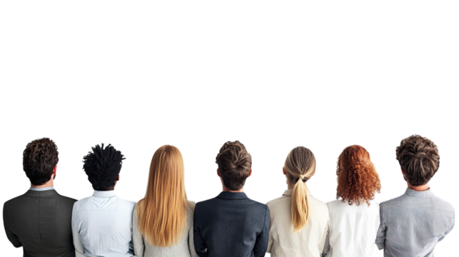 Seeking a shared vision: A diverse group of individuals, viewed from behind, gazes upward, fostering anticipation for a common aspiration, with the future in mind.