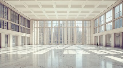 Fototapeta premium Sunlit Atrium: Modern Architecture's Embrace of Light and Space