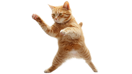 Cat's Martial Arts Prowess: A ginger cat strikes a martial arts pose, ready to defend or perhaps playfully engage in a dynamic display of agility and strength.