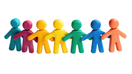 Colorful Clay Figures: A vibrant display of seven interconnected clay figures, each in a unique color, symbolizing unity, diversity, and community.