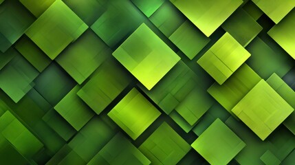 A vibrant abstract design featuring overlapping green squares in various shades, creating depth and texture, perfect for backgrounds or modern art.