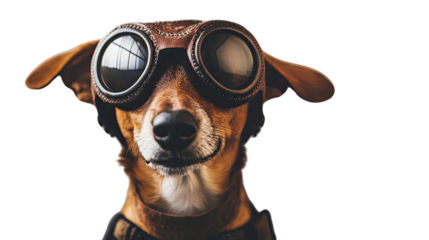 Canine Aviator: A charming dog dons vintage aviator goggles, exuding a playful, adventurous spirit. Capturing the whimsy and charm of a furry friend ready for a flight of fancy.