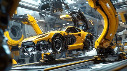 Fototapeta premium A Large Industrial Robot Performing Tasks 