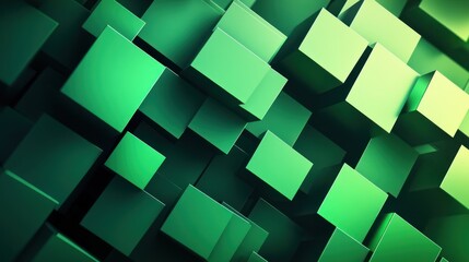 Abstract green cubes create a dynamic and modern background, perfect for technology and design projects. Versatile and visually striking.
