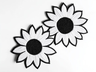 Minimalist Black and White Sunflower Embroidered Patches mockup, 