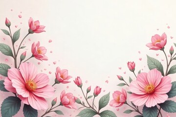 Fototapeta premium Delicate Pink Blossoms Frame a Soft, Elegant Background, Perfect for Invitations or Announcements