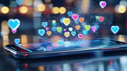 Digital Love Hearts Captured on Smartphone Screen