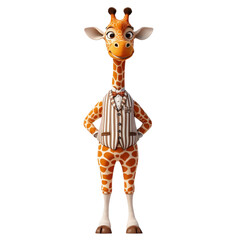 A dapper Giraffe in a Striped Vest:  3D Render of a  Friendly  Cartoon Giraffe Character