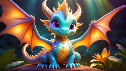Fototapeta premium Enchanting Baby Dragon in a Magical Sky